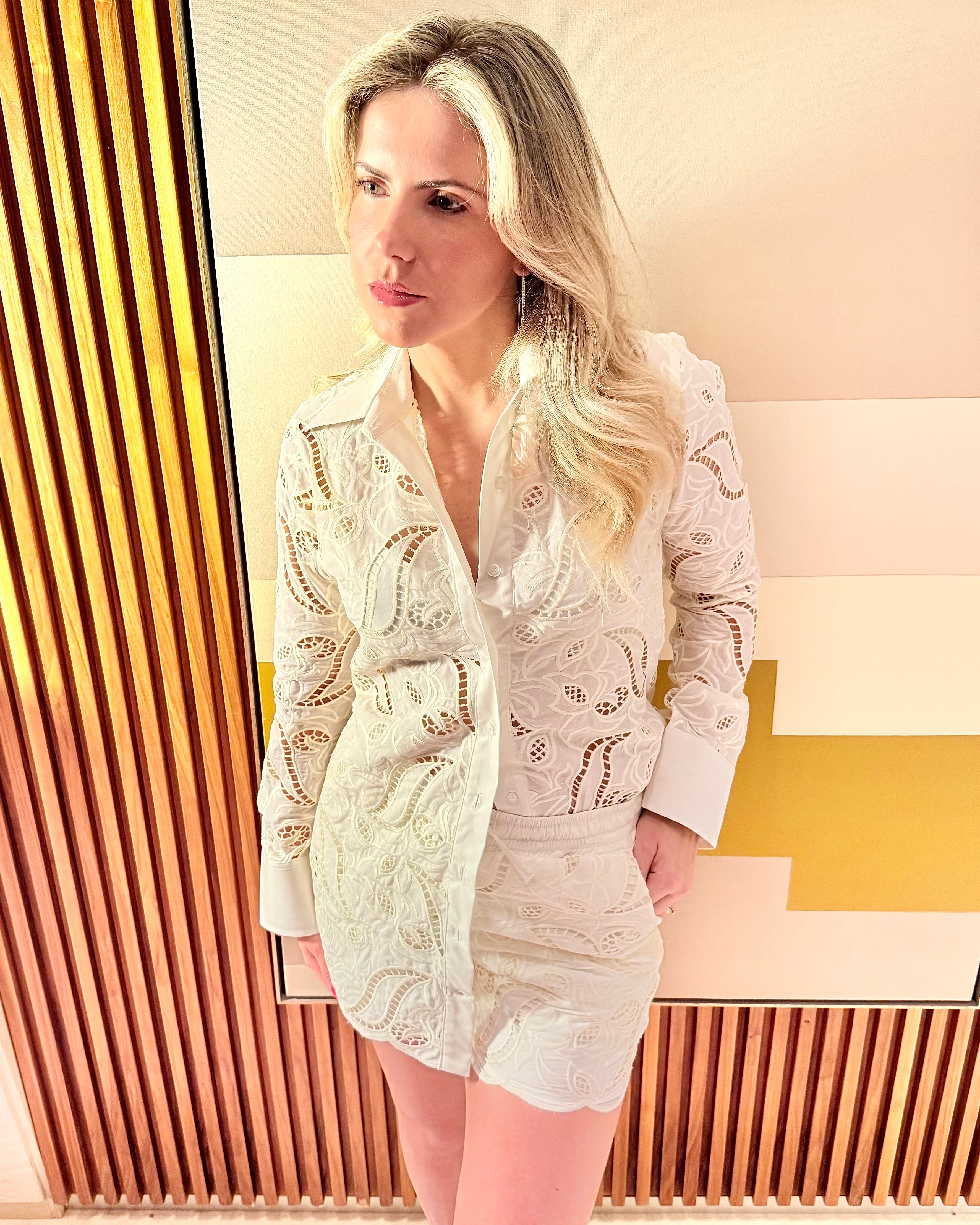 Camisa “Roberta” em Laise Off White