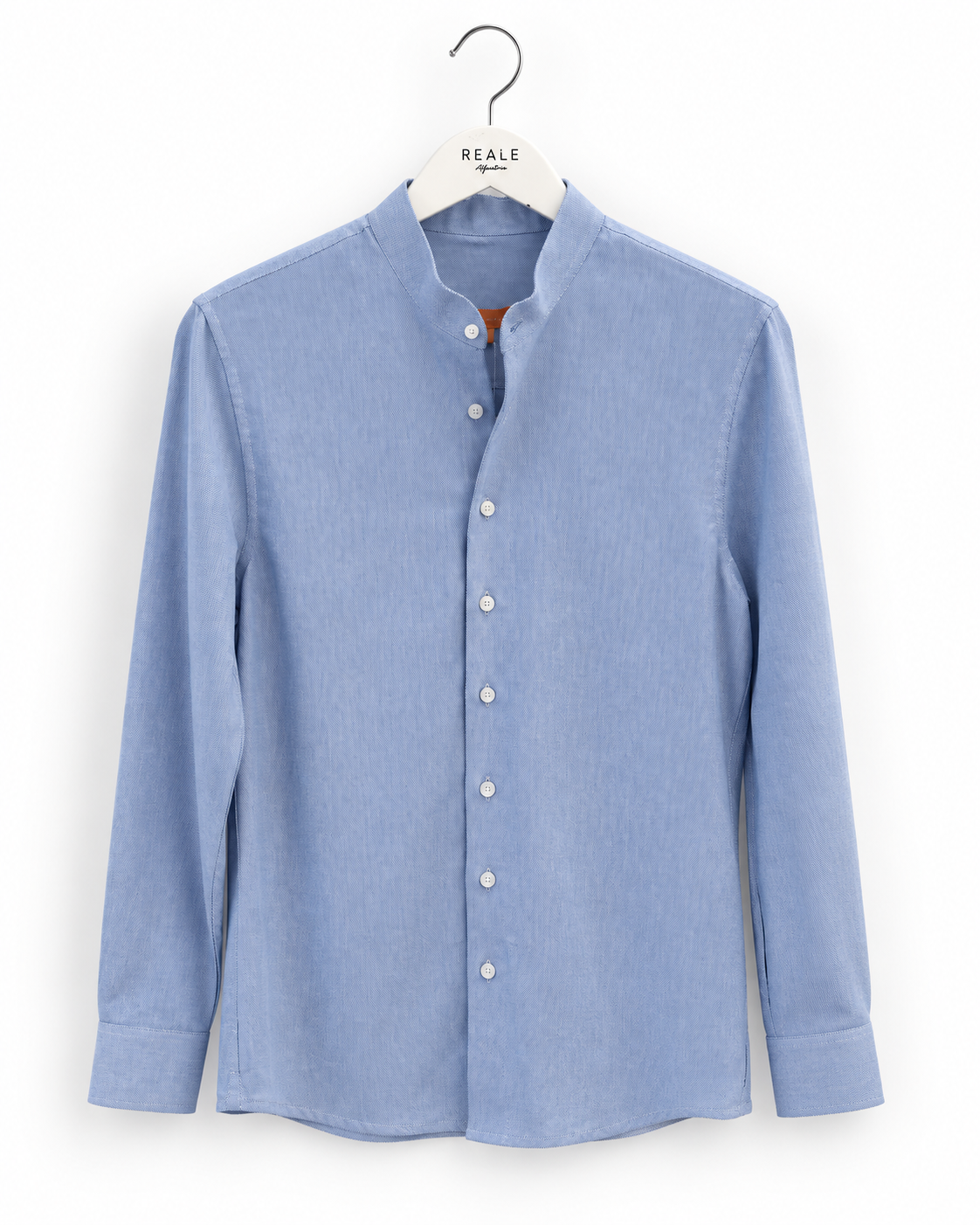 Camisa Casual em Oxford Azul Claro Gola Mandarim