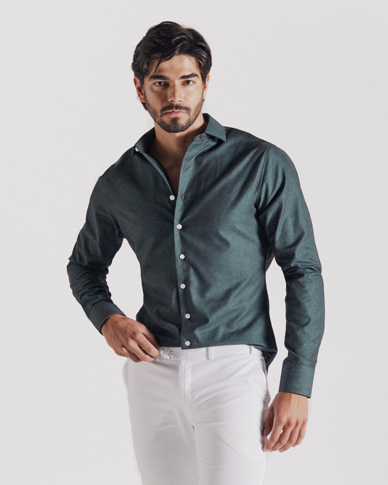Camisa em Oxford Verde Escuro