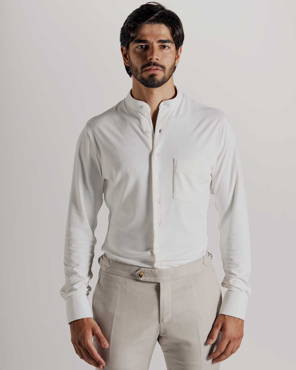 Camisa Social em Malha Off White