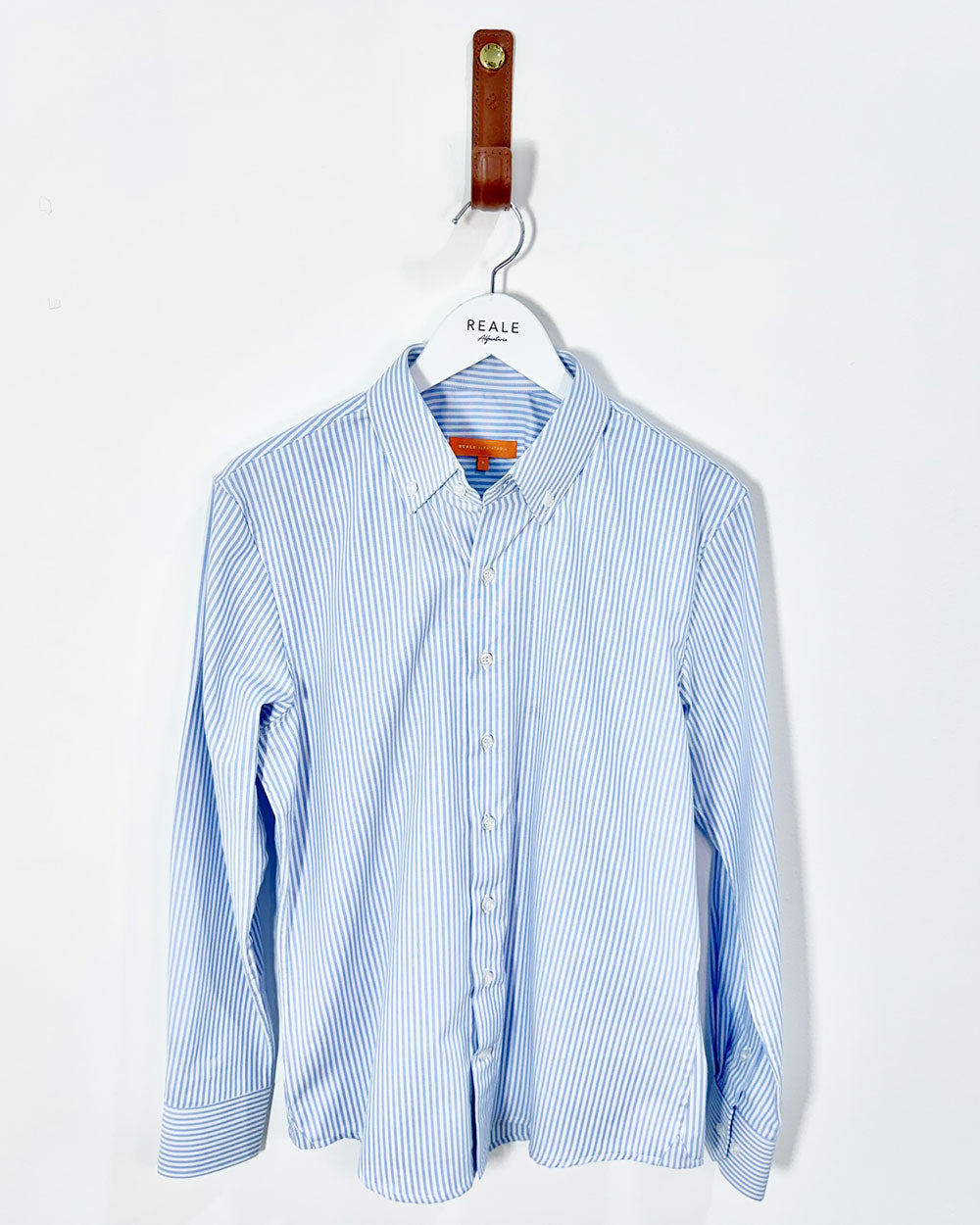 Camisa Casual em Oxford Listrado Azul e Branco