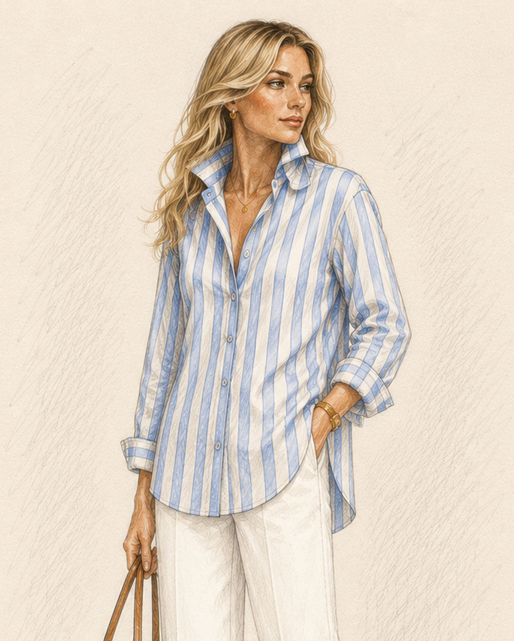 Chemise Listrada Azul Claro e Branco