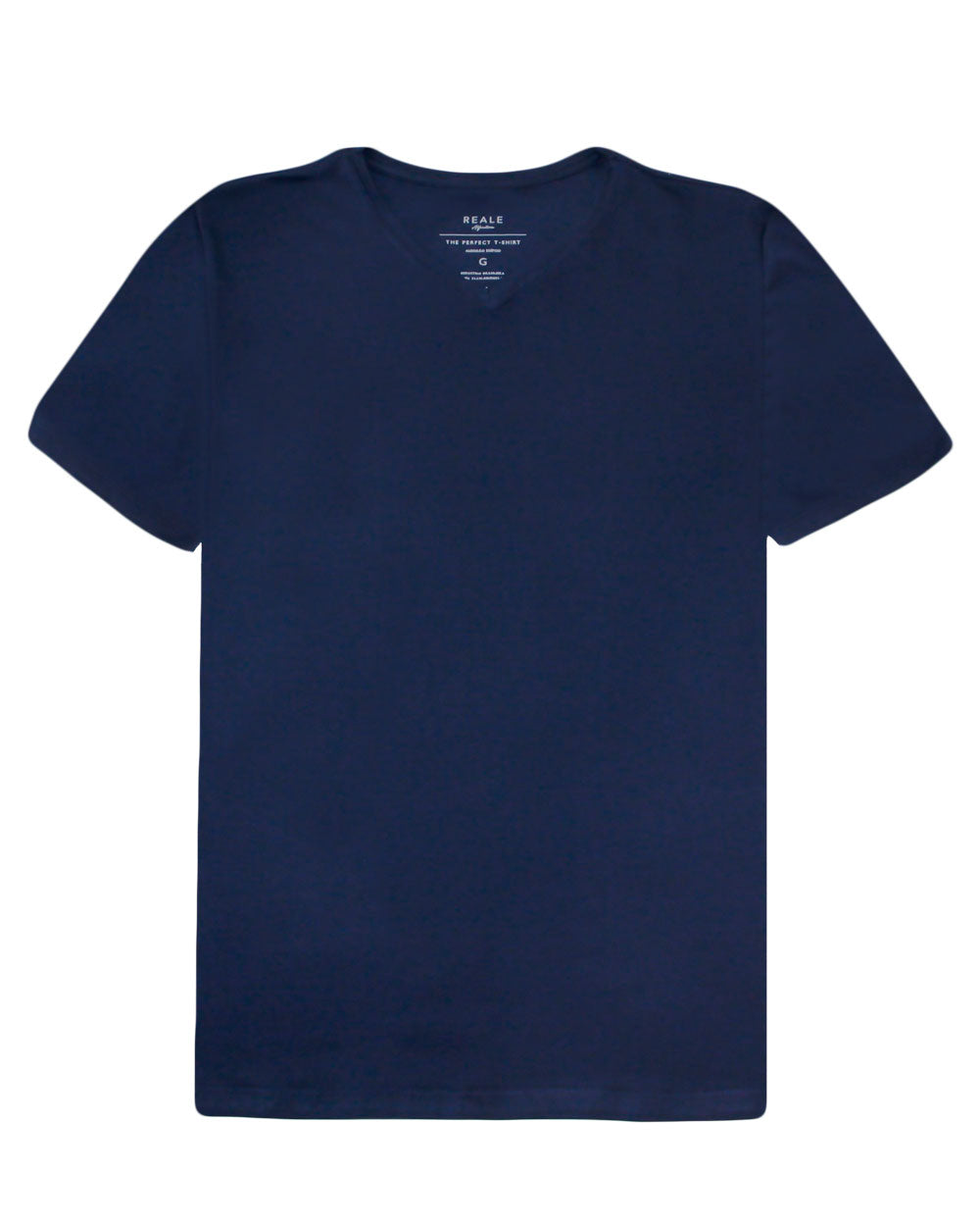 T-Shirt em Algodão Egípcio Gola "V" Cor Azul Marinho