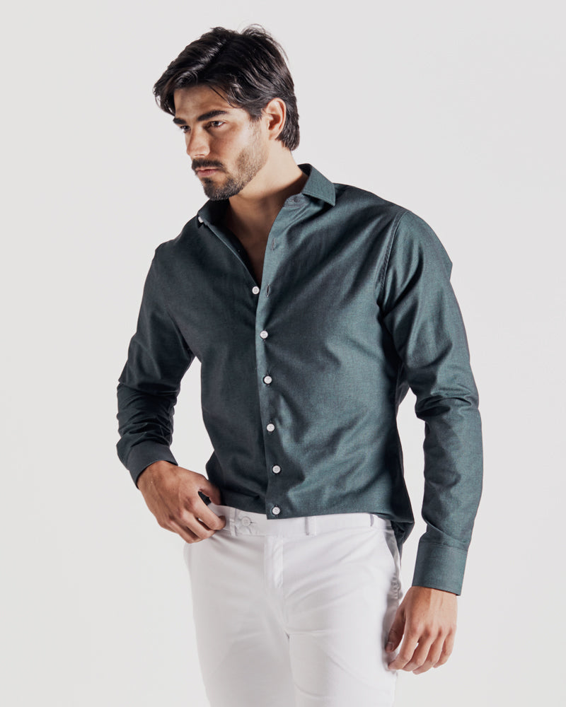 Camisa em Oxford Verde Escuro