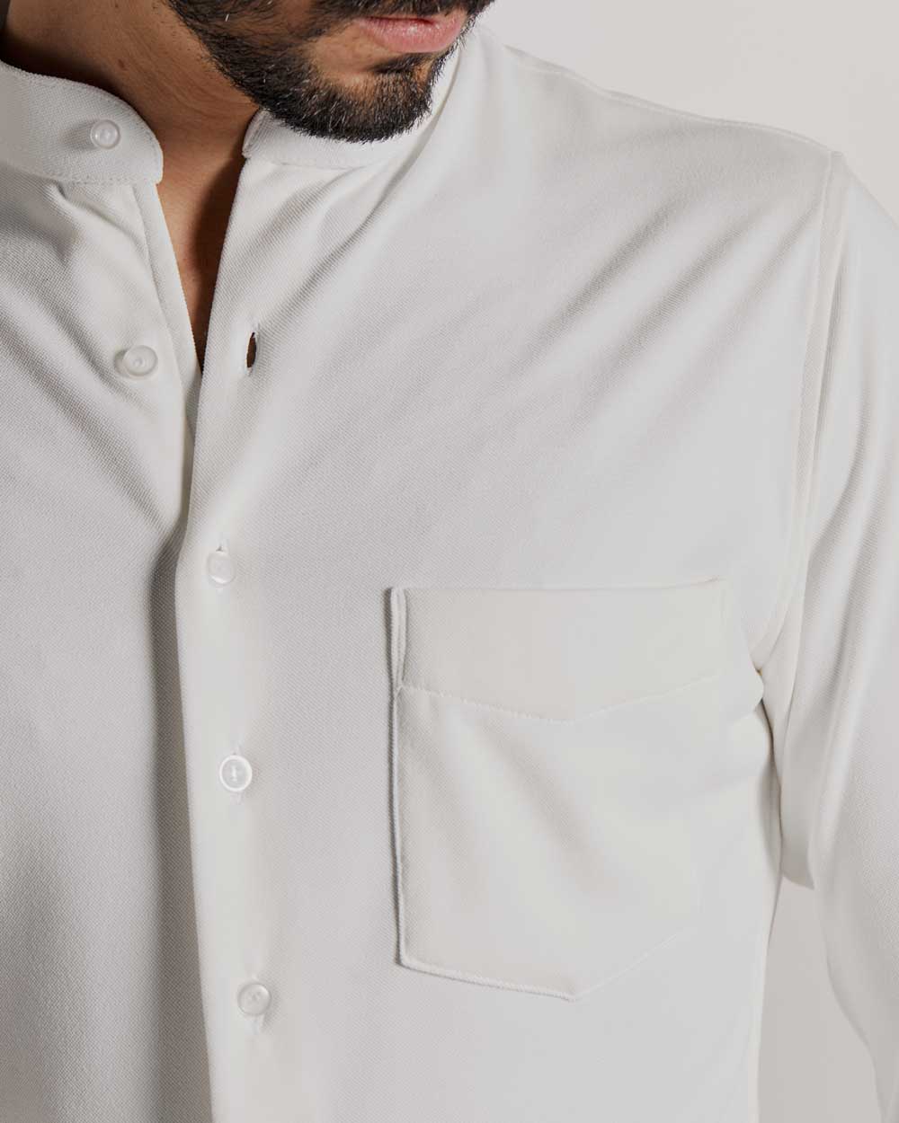 Camisa Social em Malha Off White