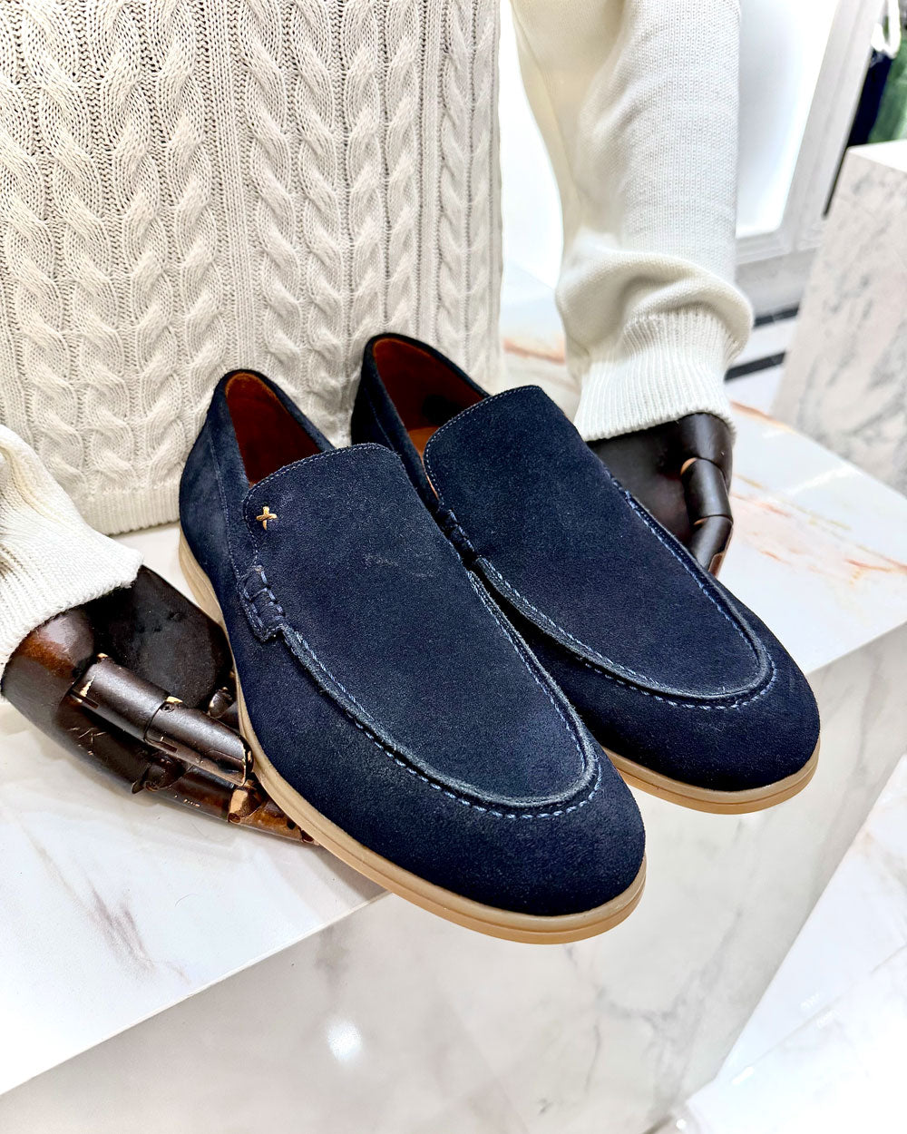 Mocassim Esportivo Pala Lisa em Camurça Marinho