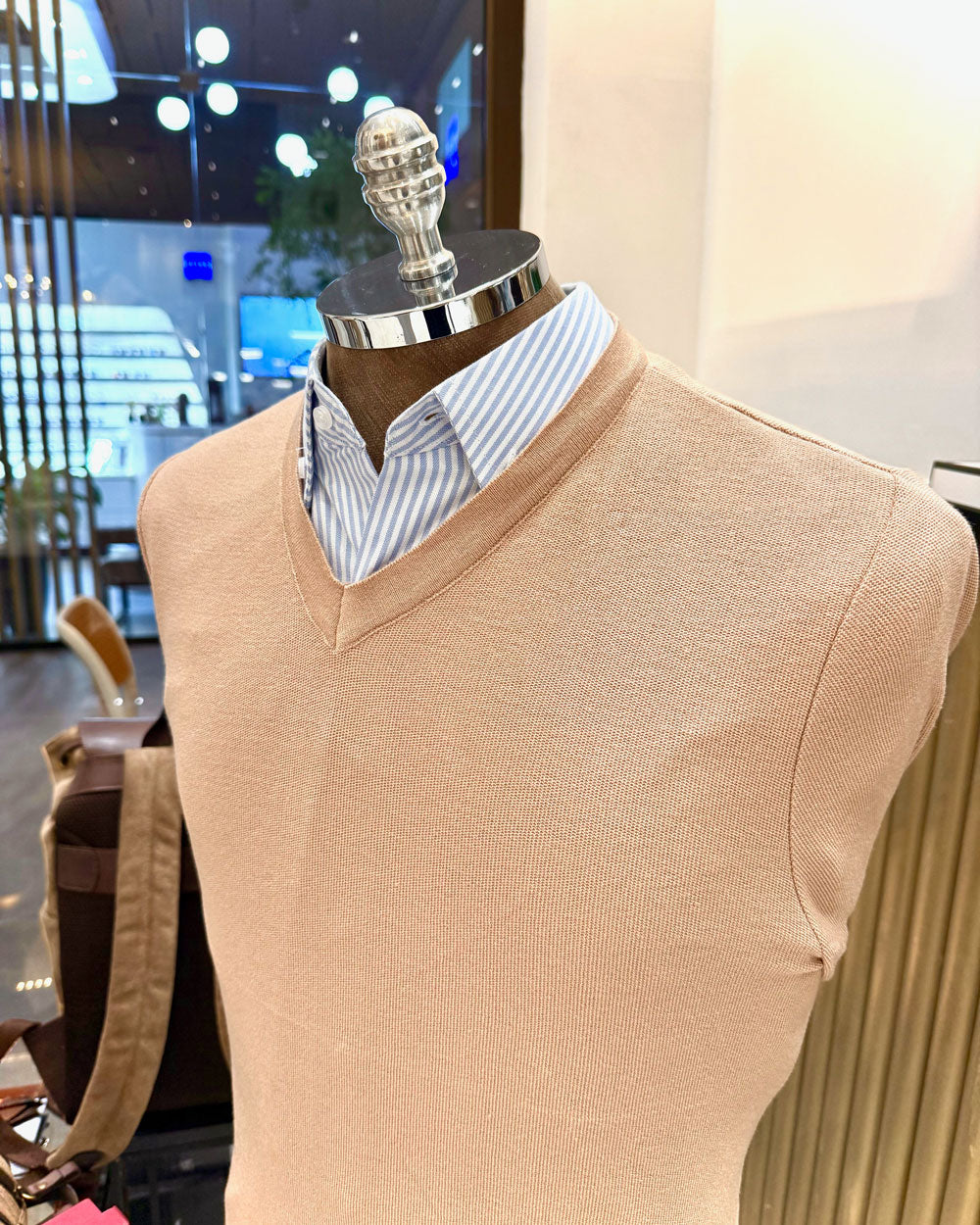 Pull Over Gola V em Tricot Modal Capuccino