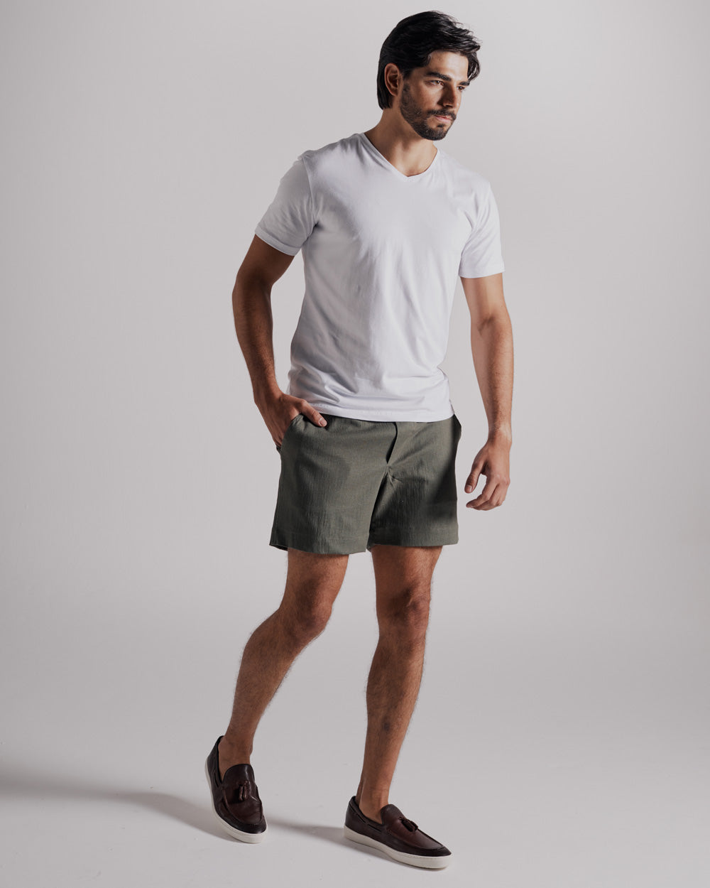 Short Linho Verde Oliva